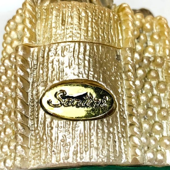 Santini Golden Heart Trinket Box Rhinestone 3" Palm Beach Regency Signed Stamp - Picture 11 of 14